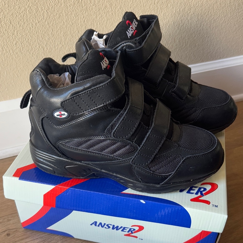 Answer 2 New Men’s Black High Top Sneakers - Picture 2 of 8